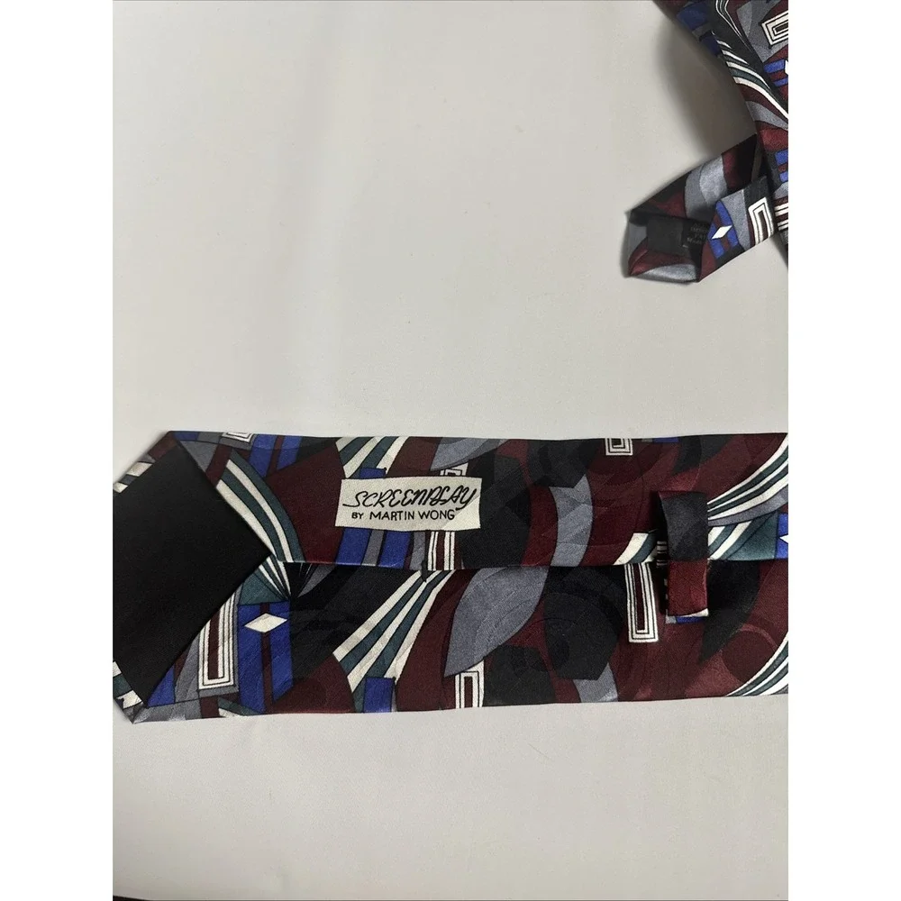 Vintage Screenplay Martin Wong Silk Necktie Abstract Geometric Art Deco USA